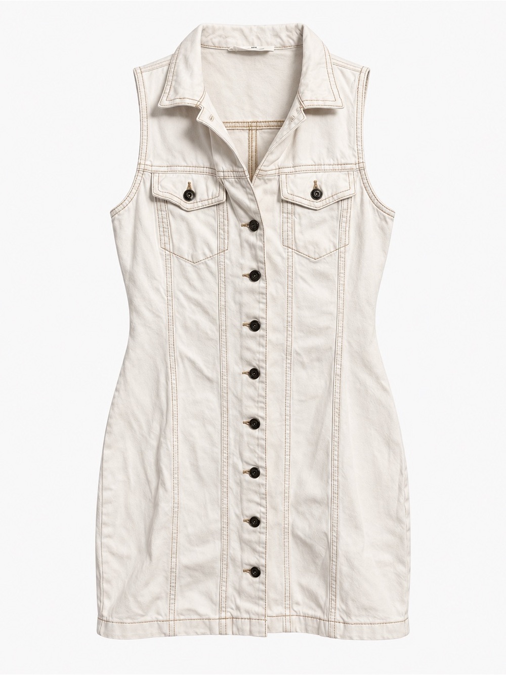 Cotton On Ivory Denim Mini Dress Women’s S Button Front Sleeveless Y2K
